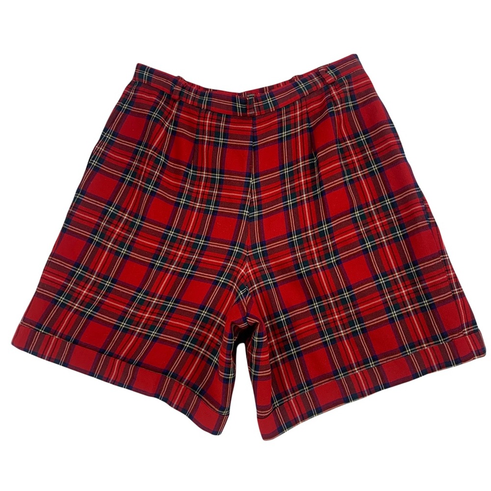 Vintage 100% Wool Red Plaid Shorts- Made in the USA by Talbots Petites - Picture 7 of 13